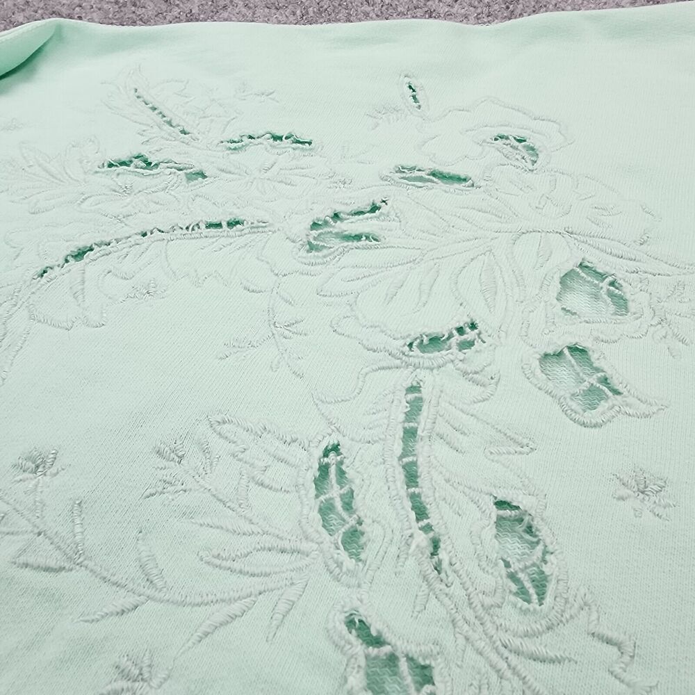 Anthropologie Sweatshirt Womens XS Green Floral Embroidered Lace Cropped Box Top - Picture 12 of 16